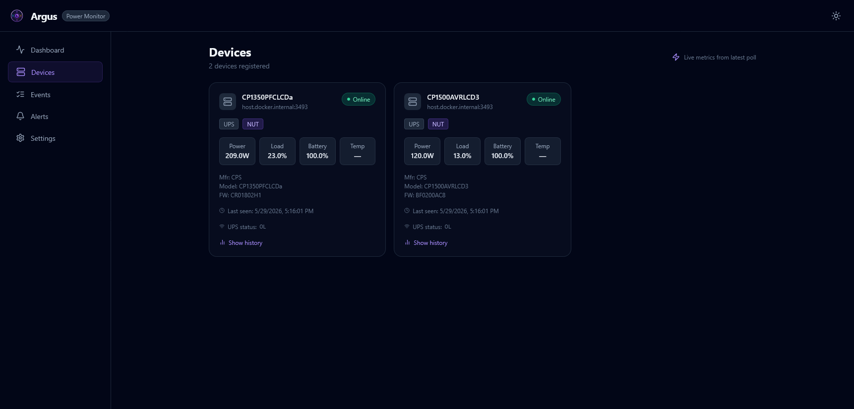 Argus device list